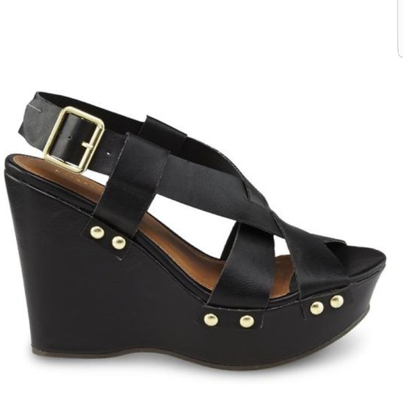 3X HOST PICK!!! Tully Black Studded Wedge Sandal  - Picture 2 of 4